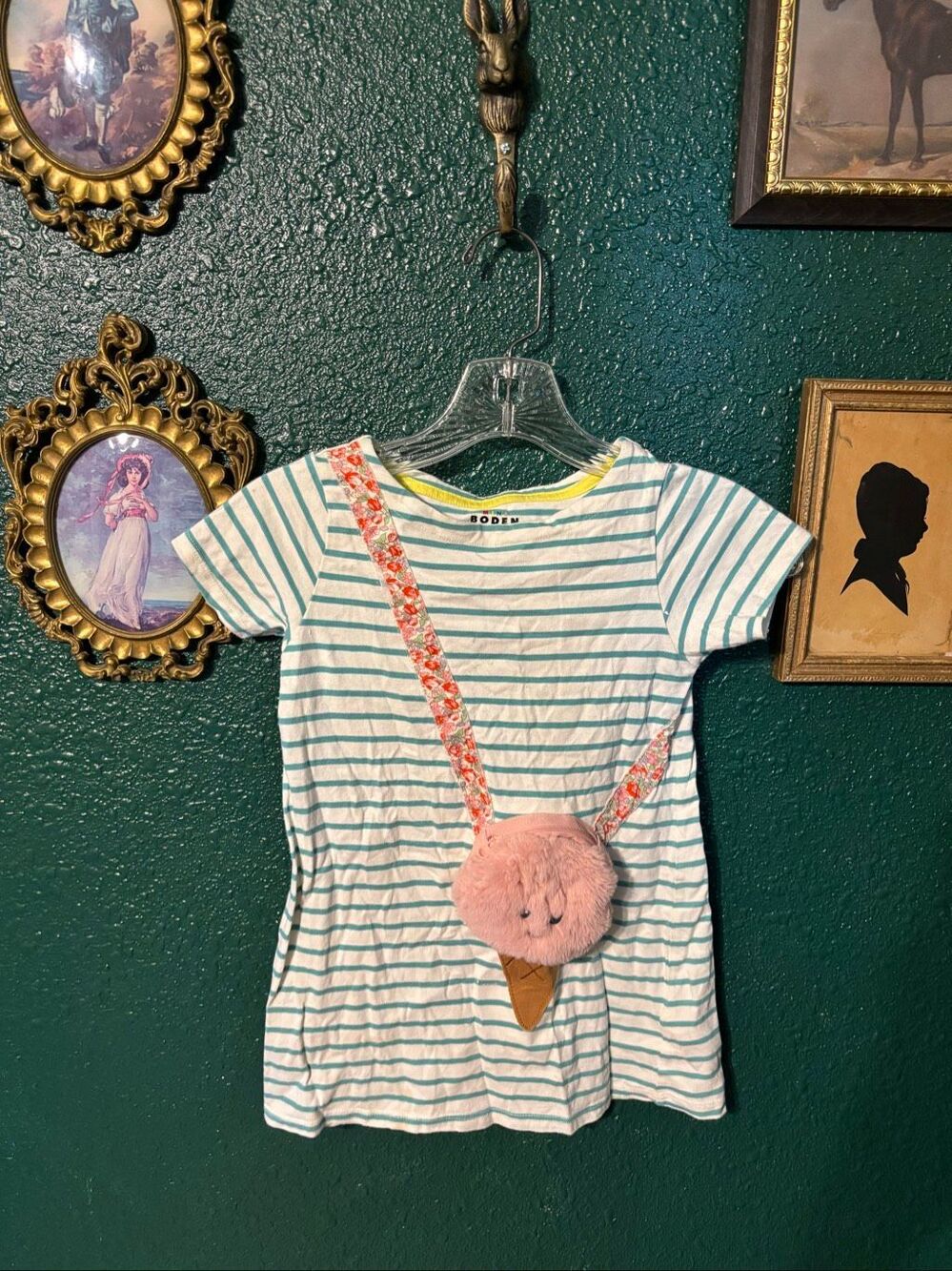 Mini Boden Girls Ice Cream Stripes Tunic Top 6/7 Purse Plush